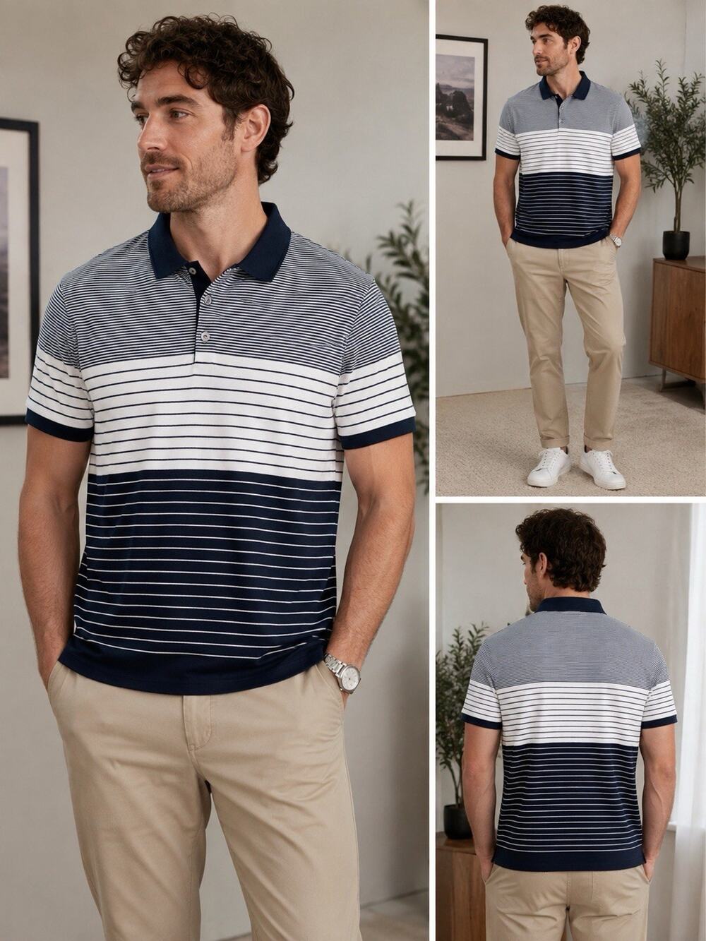 Banana Republic Supima Cotton Navy White Striped Polo Shirt Men’s Large L
